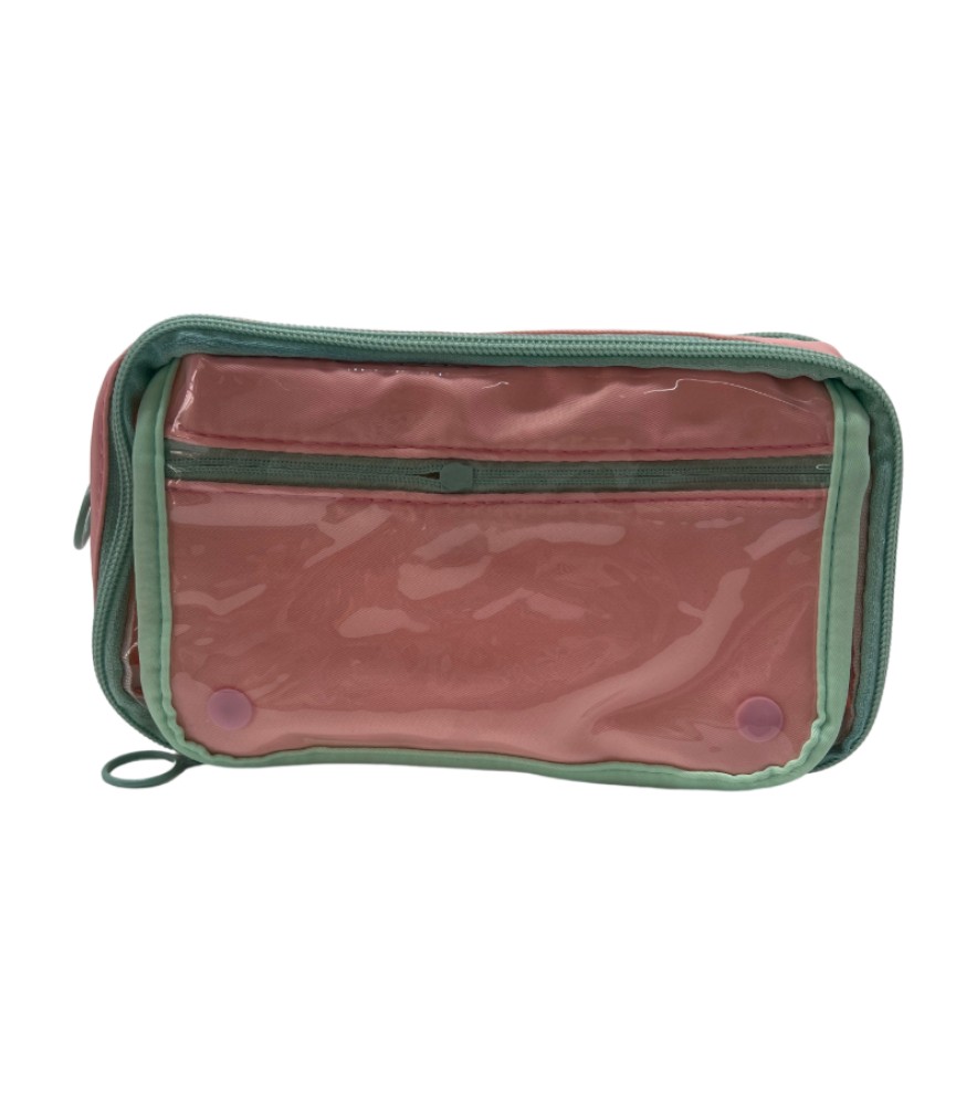 Small Food Contrast Color Pencil Case - Pink Green