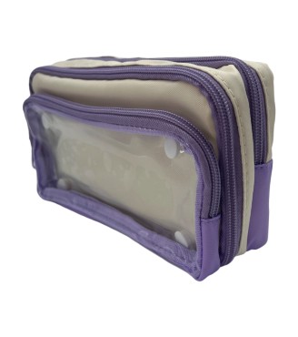 Detachable Contrast Color Pencil Case - Lavender Purple